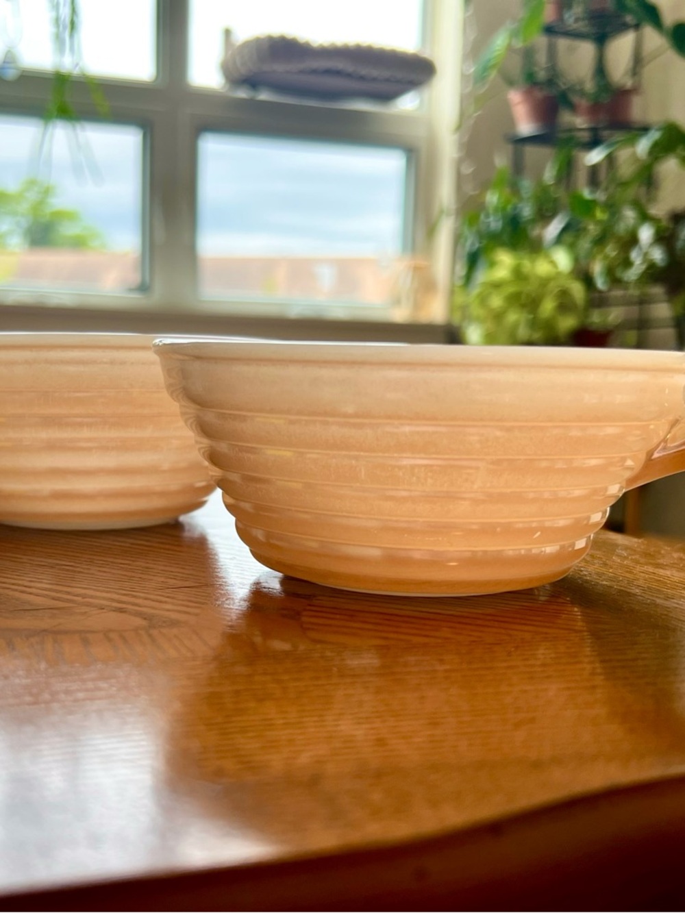(2) Fire-King Beehive Handled Soup Bowls